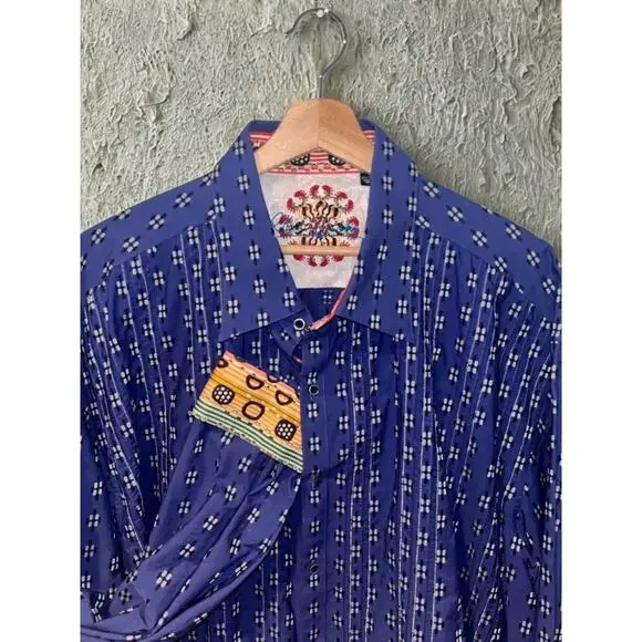 Robert Graham Textured Shirt Sz. 3XL Blue Geometric Flip Cuff Button EUC - Picture 5 of 11